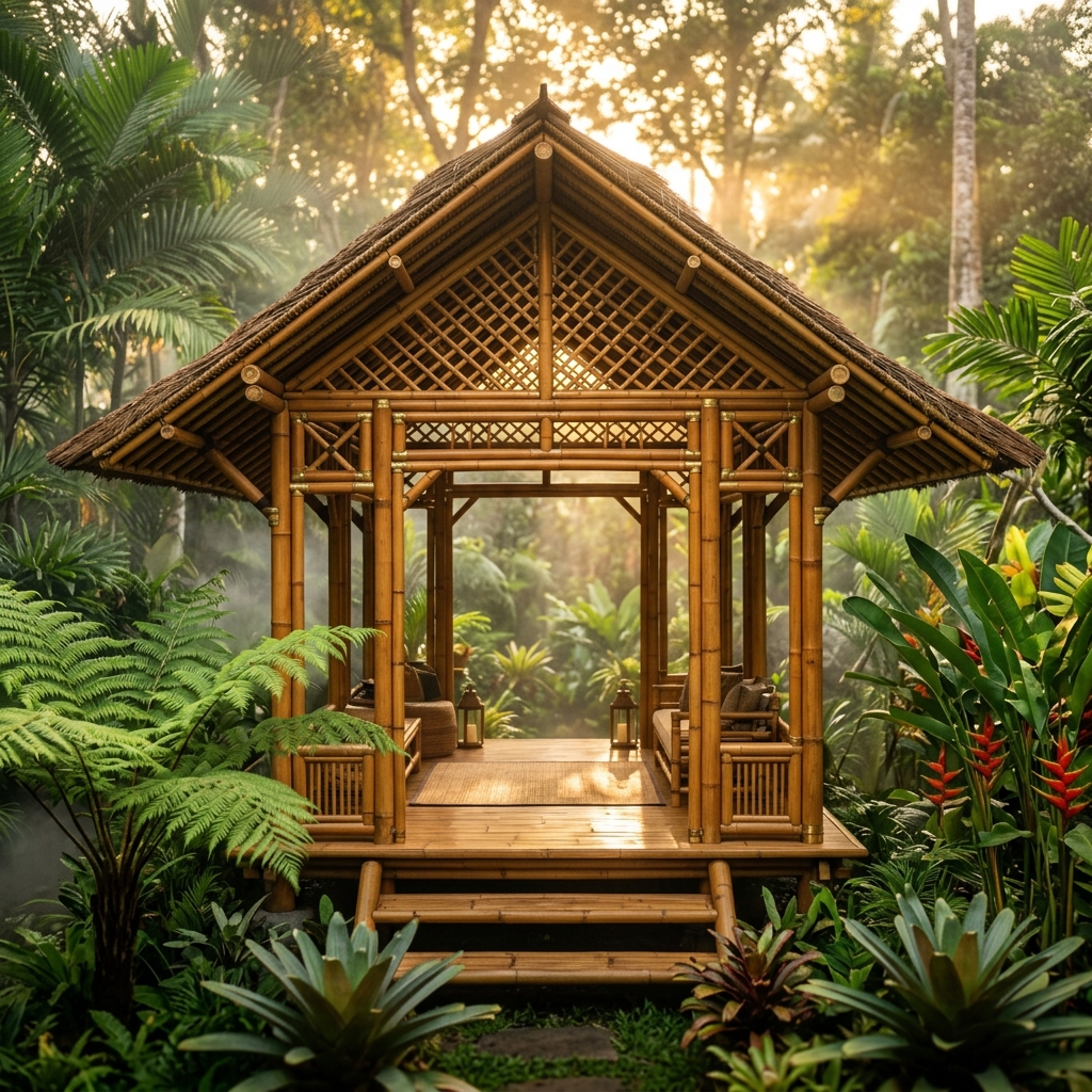 KHONG bamboo pavilion in tropical garden
