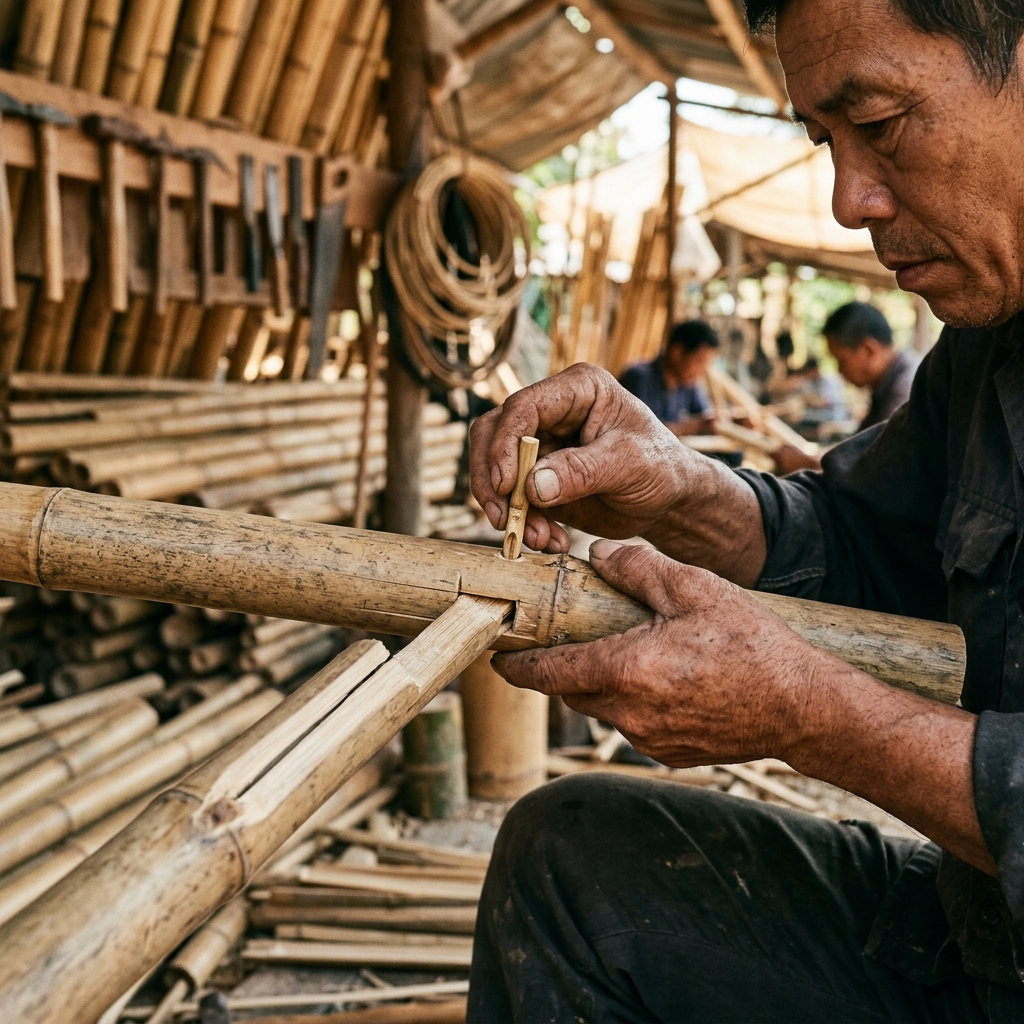Master bamboo craftsman at work
